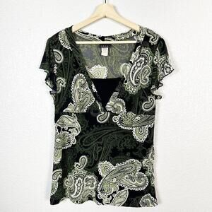 IKLA Vintage Y2K 90s Whimsigoth Paisley Print Babydoll Short Sleeve‎ Top Large